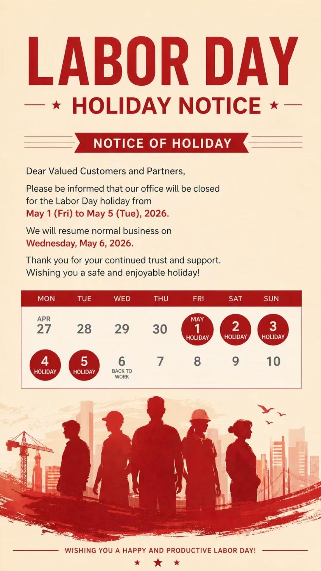 Warm wishes for Labor Day